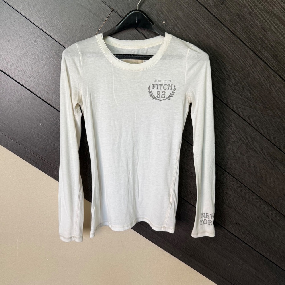 Abercrombie & Fitch Women's Long Sleeve Logo Graphic‎ Tee White Small Y2K